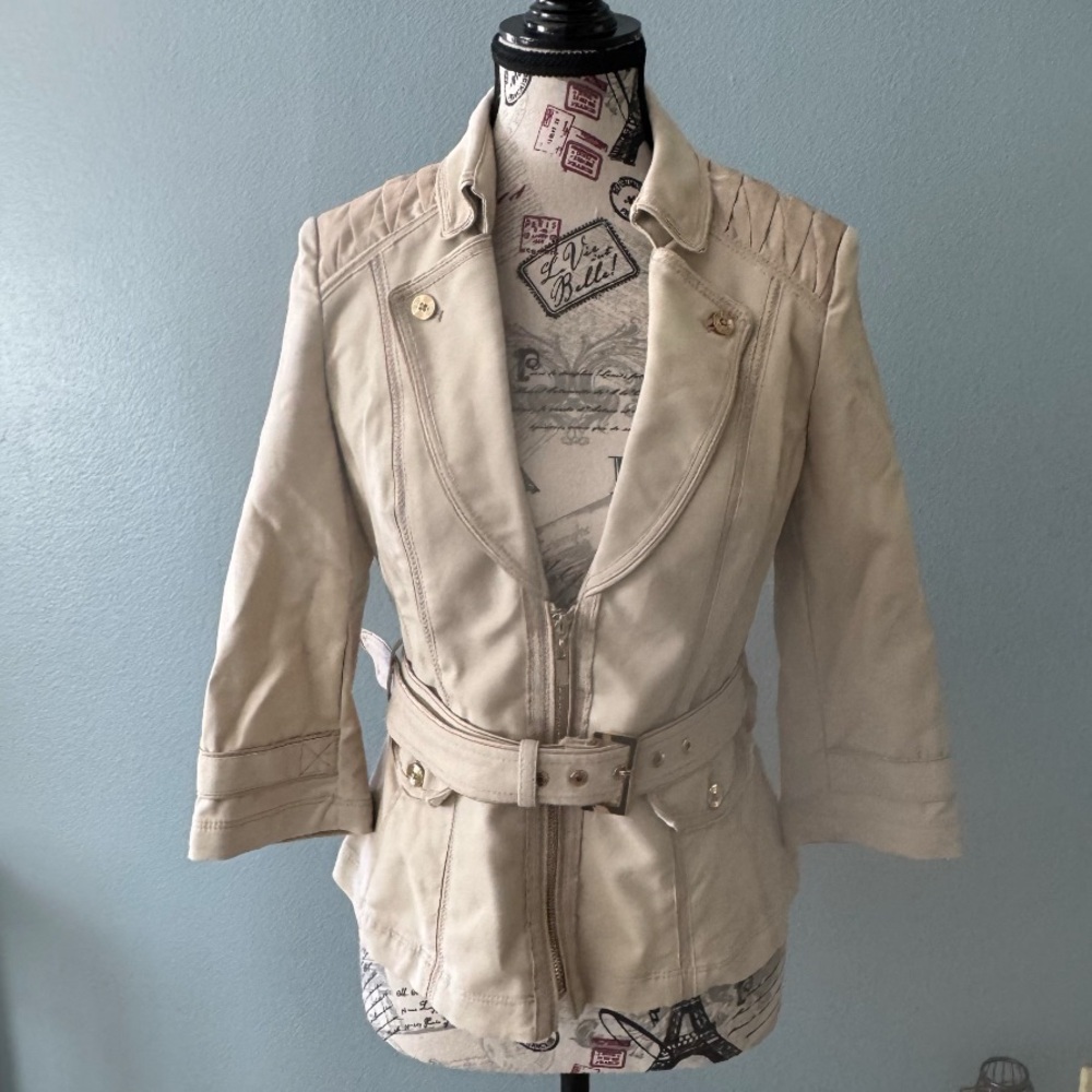 White House Black Market Beige Belted Jacket